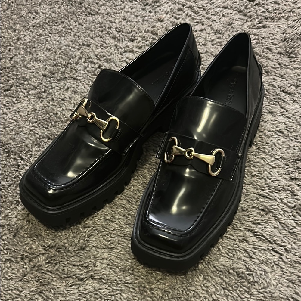 Black Loafers with Gold Buckle